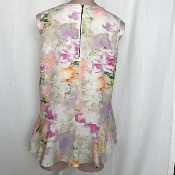 H&M Pastel Cream/Pink/Lilac Abstract Print Sleeveless Peplum Blouse/Top Size 14 - Picture 7 of 8